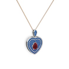 Damla Kalp Kolye - Kök yakut ve lab safir 14 ayar beyaz altın kolye (40 cm rose altın rolo zincir) #1vkmp4q