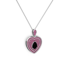 Damla Kalp Kolye - Siyah zirkon ve rodolit garnet 925 ayar gümüş kolye (40 cm beyaz altın rolo zincir) #1vpj00q