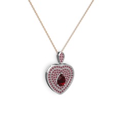 Damla Kalp Kolye - Garnet ve kök yakut 14 ayar beyaz altın kolye (40 cm rose altın rolo zincir) #1w014y