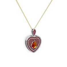 Sitrin ve garnet 18 ayar beyaz altın kolye (40 cm altın rolo zincir)