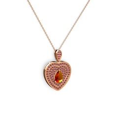 Sitrin ve kök yakut 14 ayar rose altın kolye (40 cm rose altın rolo zincir)
