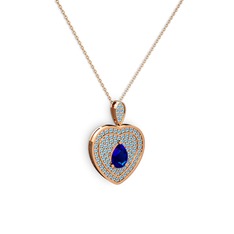 Lab safir ve akuamarin 18 ayar rose altın kolye (40 cm gümüş rolo zincir)