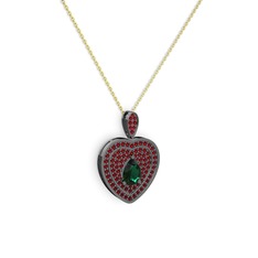 Damla Kalp Kolye - Yeşil kuvars ve garnet 925 ayar siyah rodyum kaplama gümüş kolye (40 cm altın rolo zincir) #1wtynv