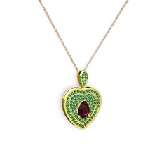 Damla Kalp Kolye - Rodolit garnet ve yeşil kuvars 8 ayar altın kolye (40 cm gümüş rolo zincir) #1wu1lhh