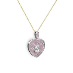 Swarovski ve pembe kuvars 14 ayar beyaz altın kolye (40 cm altın rolo zincir)