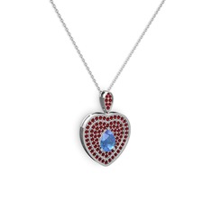Damla Kalp Kolye - Akuamarin ve garnet 18 ayar beyaz altın kolye (40 cm gümüş rolo zincir) #1x0jr00