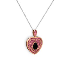 Damla Kalp Kolye - Siyah zirkon ve rodolit garnet 8 ayar rose altın kolye (40 cm beyaz altın rolo zincir) #1x3gqau