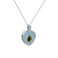 Damla Kalp Kolye - Peridot ve akuamarin 8 ayar beyaz altın kolye (40 cm beyaz altın rolo zincir) #1xlllq