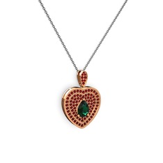 Damla Kalp Kolye - Yeşil kuvars ve garnet 14 ayar rose altın kolye (40 cm gümüş rolo zincir) #1xmvilg