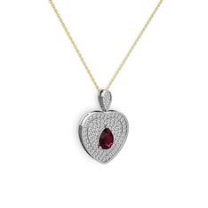 Damla Kalp Kolye - Rodolit garnet ve swarovski 925 ayar gümüş kolye (40 cm altın rolo zincir) #1xwlaj4
