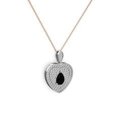 Damla Kalp Kolye - Siyah zirkon ve swarovski 8 ayar beyaz altın kolye (40 cm gümüş rolo zincir) #1yl7e6k
