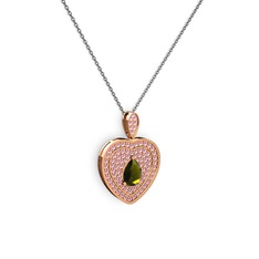 Damla Kalp Kolye - Peridot ve pembe kuvars 8 ayar rose altın kolye (40 cm gümüş rolo zincir) #1yro9dg