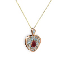 Kök yakut ve akuamarin 925 ayar rose altın kaplama gümüş kolye (40 cm altın rolo zincir)