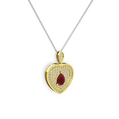 Damla Kalp Kolye - Kök yakut ve swarovski 18 ayar altın kolye (40 cm gümüş rolo zincir) #28uuzi