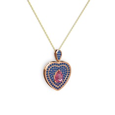 Damla Kalp Kolye - Pembe kuvars ve lab safir 14 ayar rose altın kolye (40 cm altın rolo zincir) #2b0zjk