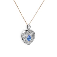 Akuamarin ve swarovski 18 ayar beyaz altın kolye (40 cm rose altın rolo zincir)