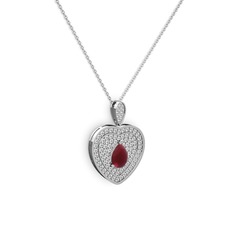 Damla Kalp Kolye - Kök yakut ve swarovski 8 ayar beyaz altın kolye (40 cm beyaz altın rolo zincir) #2padyj