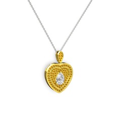 Damla Kalp Kolye - Swarovski ve sitrin 8 ayar altın kolye (40 cm beyaz altın rolo zincir) #2u2jpn