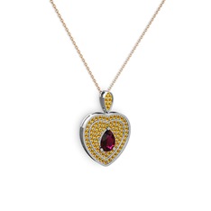 Damla Kalp Kolye - Rodolit garnet ve sitrin 925 ayar gümüş kolye (40 cm rose altın rolo zincir) #30mksu
