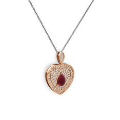 Kök yakut ve swarovski 8 ayar rose altın kolye (40 cm gümüş rolo zincir)
