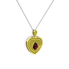 Damla Kalp Kolye - Rodolit garnet ve peridot 14 ayar altın kolye (40 cm beyaz altın rolo zincir) #3fmuzt