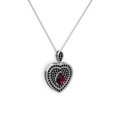 Rodolit garnet ve siyah zirkon 18 ayar beyaz altın kolye (40 cm beyaz altın rolo zincir)