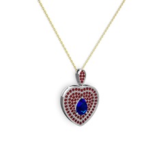 Damla Kalp Kolye - Lab safir ve garnet 18 ayar beyaz altın kolye (40 cm altın rolo zincir) #3hqnok