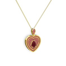 Kök yakut ve rodolit garnet 18 ayar altın kolye (40 cm gümüş rolo zincir)