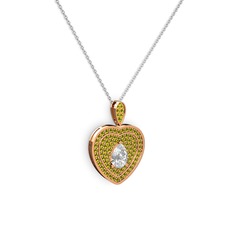 Beyaz zirkon ve peridot 8 ayar rose altın kolye (40 cm beyaz altın rolo zincir)