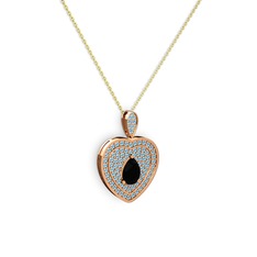 Siyah zirkon ve akuamarin 925 ayar rose altın kaplama gümüş kolye (40 cm altın rolo zincir)