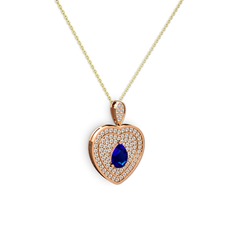 Damla Kalp Kolye - Lab safir ve swarovski 8 ayar rose altın kolye (40 cm altın rolo zincir) #58n6m1