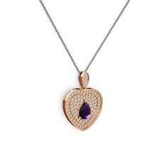 Ametist ve swarovski 8 ayar rose altın kolye (40 cm gümüş rolo zincir)