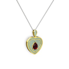 Garnet ve akuamarin 18 ayar altın kolye (40 cm beyaz altın rolo zincir)
