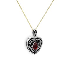 Garnet ve siyah zirkon 14 ayar beyaz altın kolye (40 cm gümüş rolo zincir)