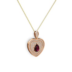 Damla Kalp Kolye - Rodolit garnet ve swarovski 14 ayar rose altın kolye (40 cm altın rolo zincir) #65tcyh