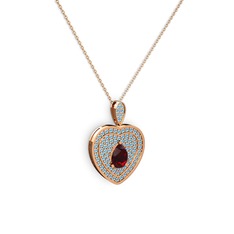 Garnet ve akuamarin 18 ayar rose altın kolye (40 cm gümüş rolo zincir)