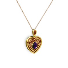 Ametist ve garnet 8 ayar altın kolye (40 cm rose altın rolo zincir)