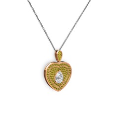 Beyaz zirkon ve peridot 14 ayar rose altın kolye (40 cm gümüş rolo zincir)