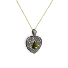 Peridot ve dumanlı kuvars 925 ayar siyah rodyum kaplama gümüş kolye (40 cm gümüş rolo zincir)