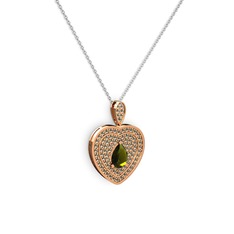 Damla Kalp Kolye - Peridot ve dumanlı kuvars 14 ayar rose altın kolye (40 cm beyaz altın rolo zincir) #7k1uve