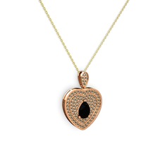 Damla Kalp Kolye - Siyah zirkon ve dumanlı kuvars 8 ayar rose altın kolye (40 cm altın rolo zincir) #7q755a