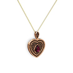Damla Kalp Kolye - Rodolit garnet ve siyah zirkon 8 ayar rose altın kolye (40 cm altın rolo zincir) #80056