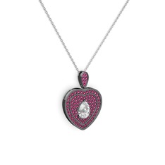 Swarovski ve rodolit garnet 925 ayar siyah rodyum kaplama gümüş kolye (40 cm beyaz altın rolo zincir)