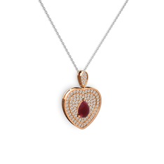 Damla Kalp Kolye - Kök yakut ve swarovski 14 ayar rose altın kolye (40 cm beyaz altın rolo zincir) #868gs8