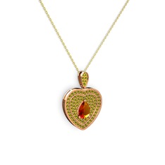 Damla Kalp Kolye - Sitrin ve peridot 14 ayar rose altın kolye (40 cm altın rolo zincir) #8oe7l7