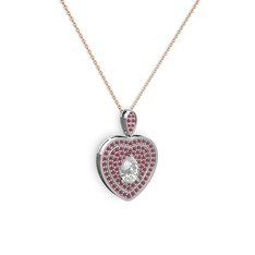 Damla Kalp Kolye - Swarovski ve kök yakut 925 ayar gümüş kolye (40 cm rose altın rolo zincir) #96nfn4
