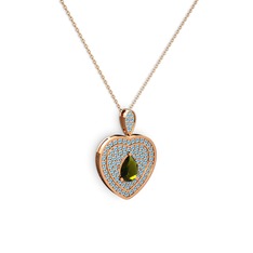 Peridot ve akuamarin 8 ayar rose altın kolye (40 cm rose altın rolo zincir)