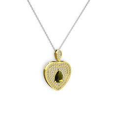 Damla Kalp Kolye - Peridot ve beyaz zirkon 14 ayar altın kolye (40 cm beyaz altın rolo zincir) #9h0qq7