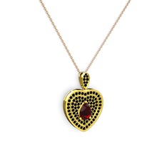 Damla Kalp Kolye - Garnet ve siyah zirkon 8 ayar altın kolye (40 cm rose altın rolo zincir) #9p0dyn