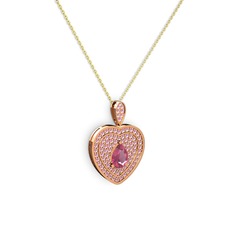 Damla Kalp Kolye - Pembe kuvars 8 ayar rose altın kolye (40 cm altın rolo zincir) #9xnkna